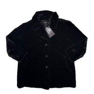 NWT Dennis Basso Mid Length Womans Sz XL Black Faux Fur Coat 30th Anniversary